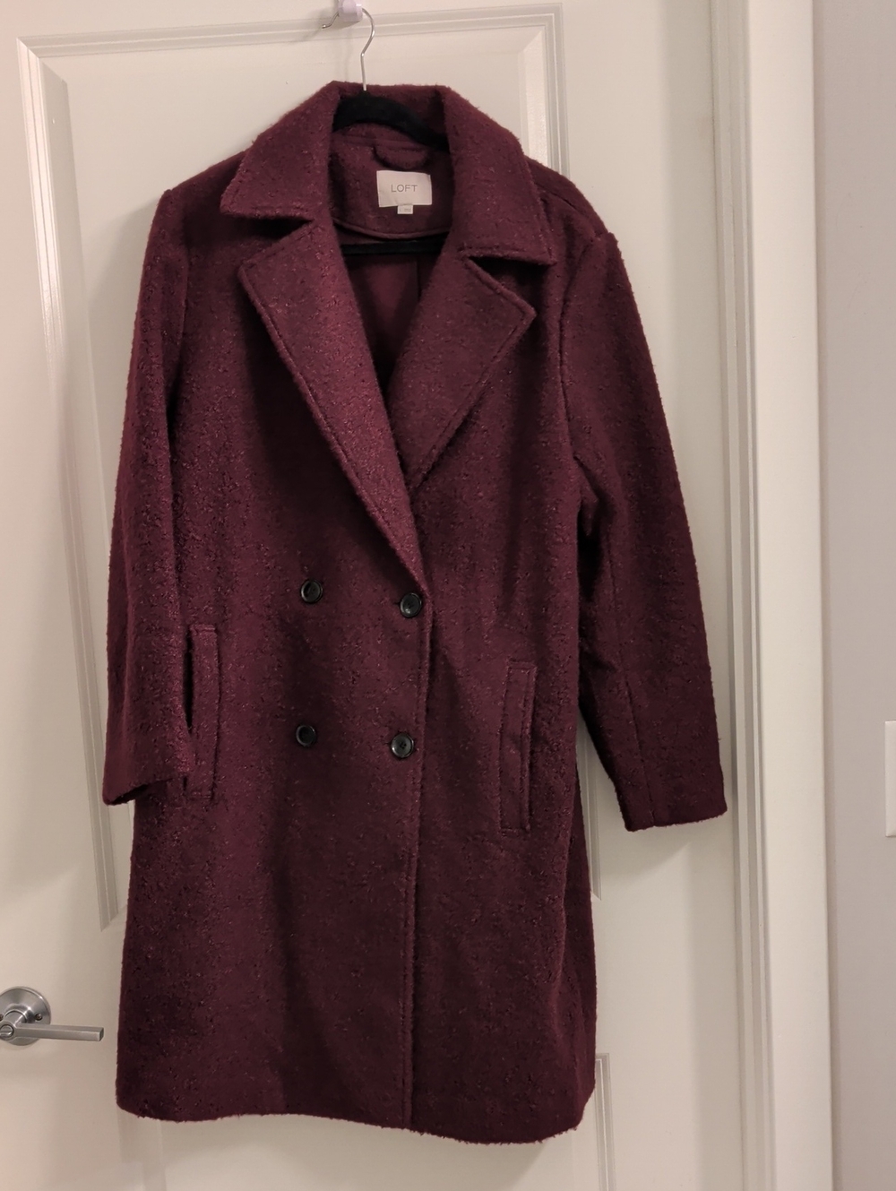 LOFT Double-Breasted Pea Coat in Burgundy